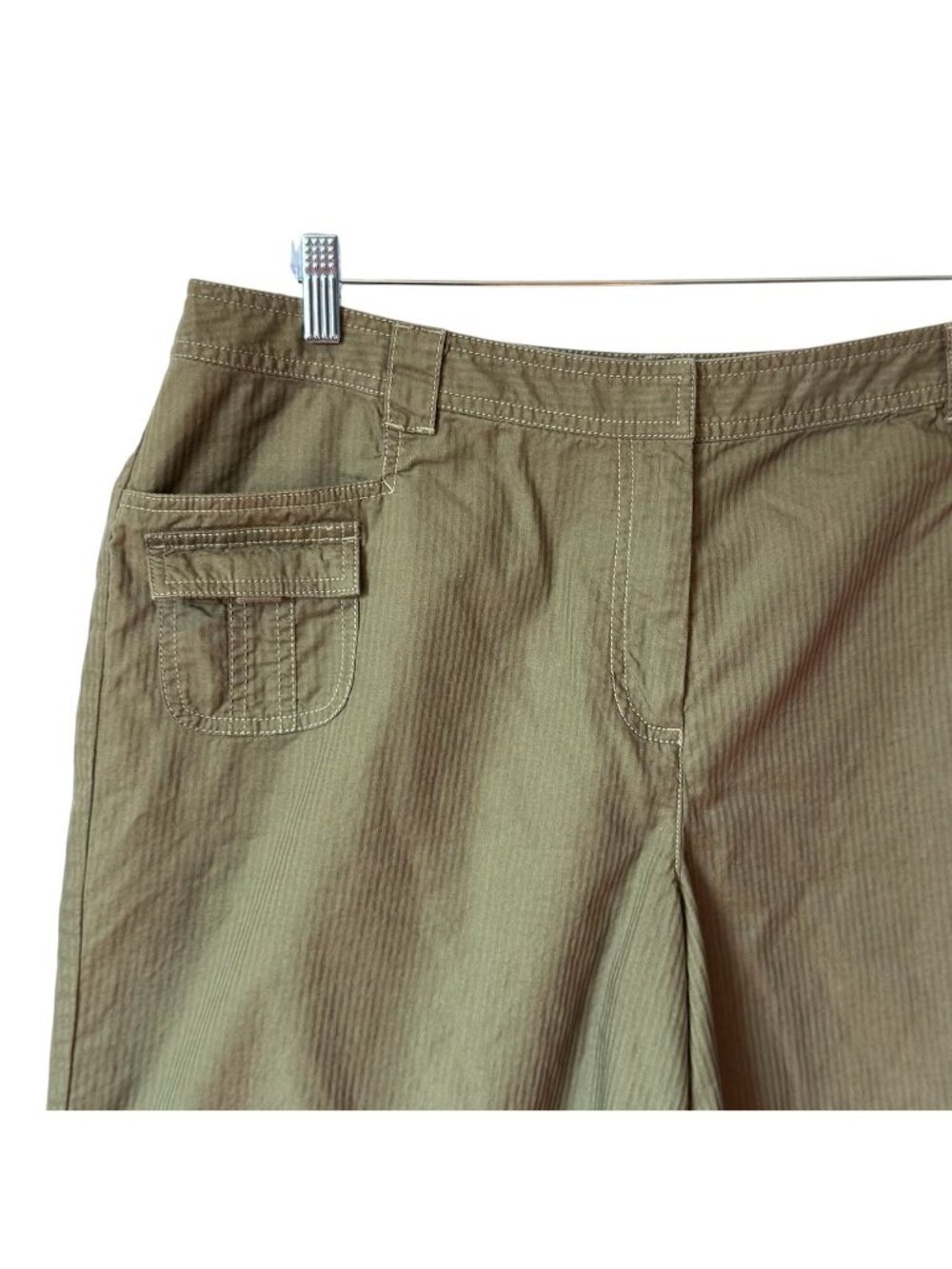 J Jill Shorts Size 18 Green Striped Genuine Fit Below Waist Relaxed Fit Cotton - Picture 2 of 15